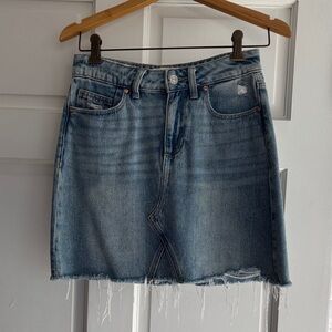 PAIGE Distressed Blue Denim Mini Skirt